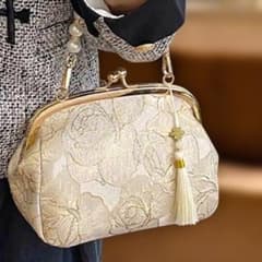 着物手提げバック パーティーバック がま口 フォーマル パール 花柄刺繍