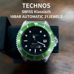 TECHNOS テクノス ダイバー 自動巻き グリーンベゼル 裏スケルトン 