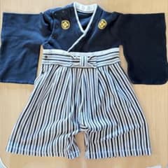 90cm ベビー 袴 ロンパース 黒 ストライプのサムネイル