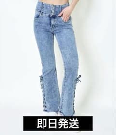 GORGE 《3つボタン×サイドリボン》フレアデニムパンツ ゴージ　ブルーのサムネイル