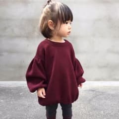 【セール中】子供服 キッズ 女の子用 トップス バルーン袖 ニット 90cmのサムネイル