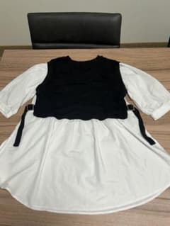 レイヤード風 ブラウス ブラック×ホワイト Mサイズのサムネイル