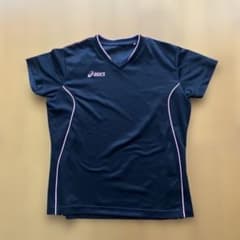 asics 黒 Vネックシャツ ピンクラインのサムネイル