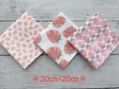 ダブルガーゼ＊ハンカチ＊ハンドメイド 色々いちご 3枚セット - メルカリ