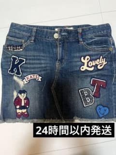 キッズ デニムショートパンツ XS ワッペン 刺繍 ハーフパンツ Y2K 可愛いのサムネイル