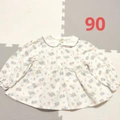即購入OK★秋服 長袖ブラウス 襟付き ベビー 90cm 白 ホワイト 花柄のサムネイル