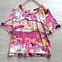 レオナール カットソー 半袖 花柄 トリム カンカン ストレッチ L