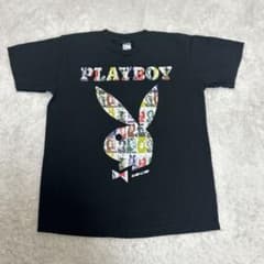 プレイボーイ Tシャツ M 黒 ラビットヘッド 総柄 コラージュロゴ 美品 