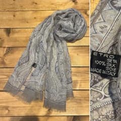 イタリア製 ETRO ペイズリー柄 ストール シルク グレー - メルカリ