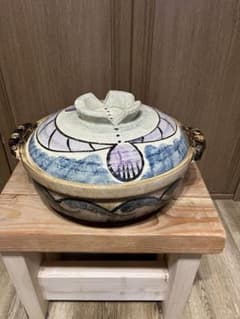 青紫装飾の陶器製土鍋のサムネイル