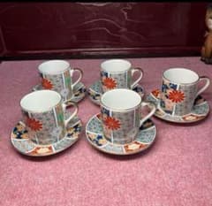 有田焼 陶扇 古伊万里様式デミタスカップ＆ソーサー 5客セット 箱付 
