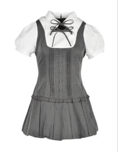 Double Ribbon Ballon Pleats Onepiece グレーのサムネイル