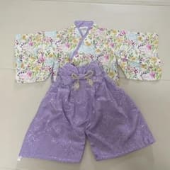 ベビー 甚平 袴風 セットアップ 花柄 パープル 80cmのサムネイル