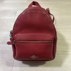 COACHレザーリュック レッド 外ポケット付き - メルカリ