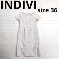 245 ○ INDIVI 베이지 무릎 길이 반팔 원피스 36