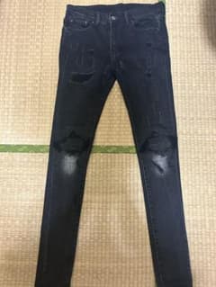 ダメージ加工 スキニーデニム ブラック mnmlのサムネイル