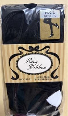 Lacy Ribbon トレンカ 80デニール M-L ブラックのサムネイル