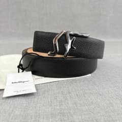 신품 Ferragamo 남성 벨트 실버 쇠장식 블랙 가죽 95