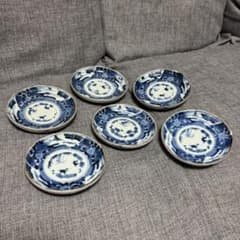古伊万里 染付 小皿 6枚まとめ】草花文 豆皿 手塩皿 骨董 アンティーク