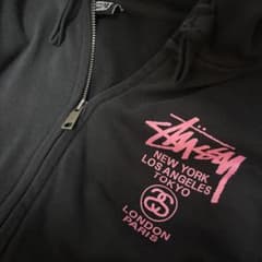 Stussy ジップアップパーカー ブラック ピンクのサムネイル