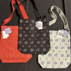 中川政七商店 麻 リネン ショルダーバッグ 絣刺繍 遊中川 朱色1つ(別 