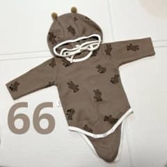 熊 くま 柄 ポンポン耳付きフード着ぐるみ 赤ちゃん ベビー コスプレ 記名なしのサムネイル