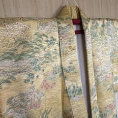 【美品】小紋 着物 黄色系 菊・松柄 袷 身丈154cm お洒落着 リメイク素材
