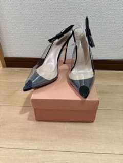 クリア素材 リボン ハイヒール パンプス ブラックのサムネイル