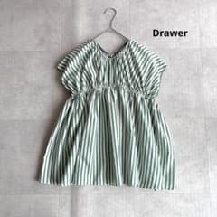 美品】Drawer コットンシルク グリーンストライプブラウス 36 - メルカリ