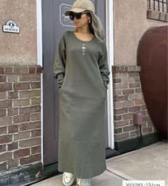 サンドレスムーン ワッフルワンピ カーキのサムネイル
