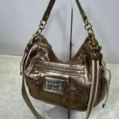 COACH ポピー メタリックレザージャジー ホーボーショルダーバッグ 