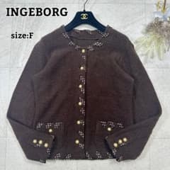 INGEBORG】ノーカラー ジャケット ドット レースアップ 金ボタン