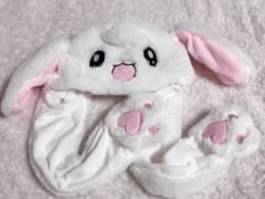 うさぎ 耳が動く 帽子 被り物 ホワイト ピンクのサムネイル