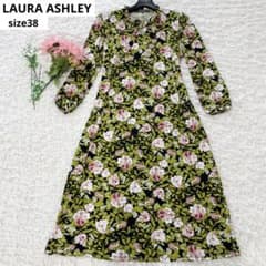 美品 ローラアシュレイ 花柄ワンピース ボウタイリボン 総柄