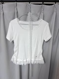 着用あり⭕️レーストリム クロップド丈 半袖Tシャツ ホワイトのサムネイル