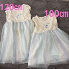 姉妹お揃い　水色チュールワンピース100㎝　120㎝　2着セットのサムネイル