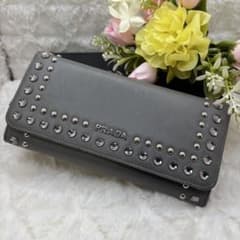 美品✨PRADA プラダ 長財布 グレー 二つ折り財布 サフィアーノ