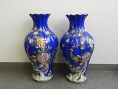 中国美術　雍正御製　色絵花鳥文　瑠璃釉　花瓶　一対　高さ約53㎝のサムネイル