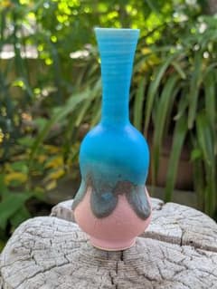 一輪挿し 花器 花瓶 ブルー×ピンク 窯変釉 陶器 ミニ花入のサムネイル