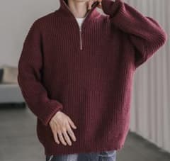 rocky monroe オーバーサイズ畦編みハーフジップニットセーターのサムネイル
