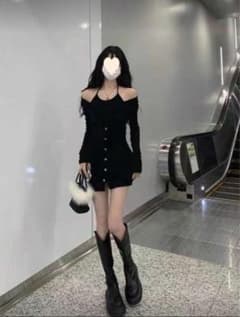 オフショルダー ミニワンピース ブラックのサムネイル