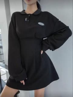 SHEIN Dazy ポロワンピース ブラック 長袖のサムネイル