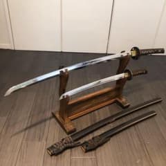 本格模造刀 優刃紋刀身 樋入り 龍刻印 太刀 脇差 大小セット 緑拵え