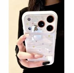 くまちゃん 星ライン スマホケース iPhone17 カメラ保護 可愛い 透明白のサムネイル