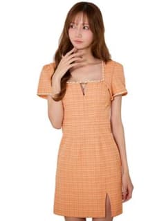 ツイード ミニドレス オレンジ キャバドレス　sugar JEWELSのサムネイル