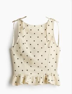 新品タグ付き・完売品】H&M リネンブレンドぺプラムトップス ドット