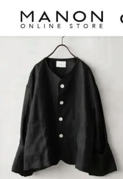 極美品 MANON マノン 麻100% リネンジャケット ノーカラー ブラック 極美品 MANON マノン 麻100% リネンジャケット ノーカラー ブラック