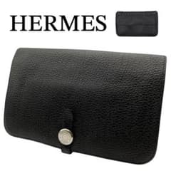 美品 HERMES エルメスドゴン ▢I刻印 長財布 ケース付 ブラック 美品 HERMES エルメスドゴン 長財布 ▢Q刻印 コインケース付 ブラック