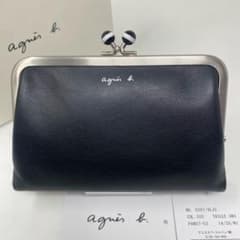 【美品】agnès b. アニエスベー がま口 二つ折り財布 ブラック　ボーダー agnes b. アニエスベー 二つ折り財布 ブラック がま口 ボーダー 黒