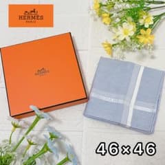箱付】HERMESエルメス ハンカチ ブルーHロゴ コットン100% 46cm - メルカリ